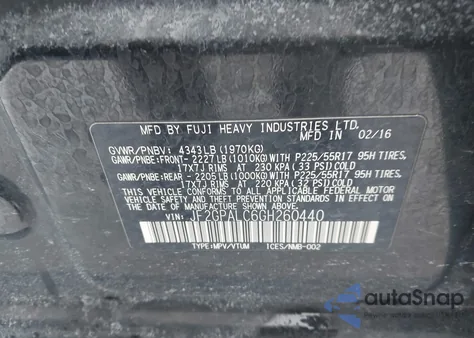 2016 Subaru Crosstrek 2.0I Limited z USA, uszkodzony, nr VIN JF2GPALC6GH260440